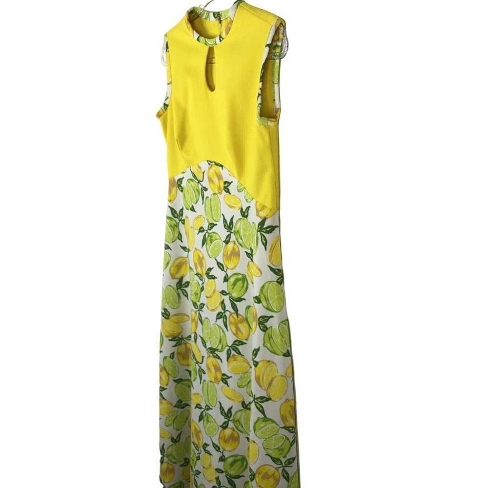 Vtg Handmade Womens Sleeveless Maxi Dress Size M Yellow Lemons Limes 1960s 1970s - Picture 3 of 13